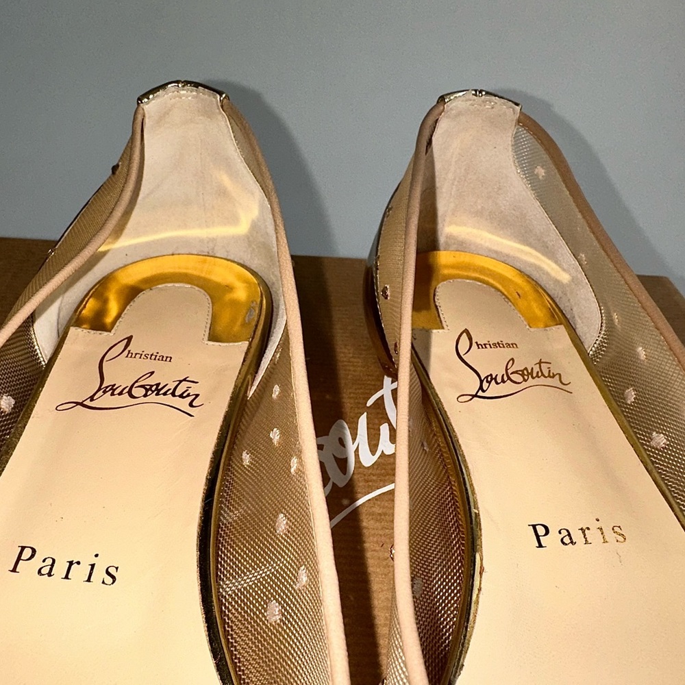 CHRISTIAN LOUBOUTIN Follies Strass Gold Crystal Pointed Toe Ballerina Flats 38 - Picture 11 of 16